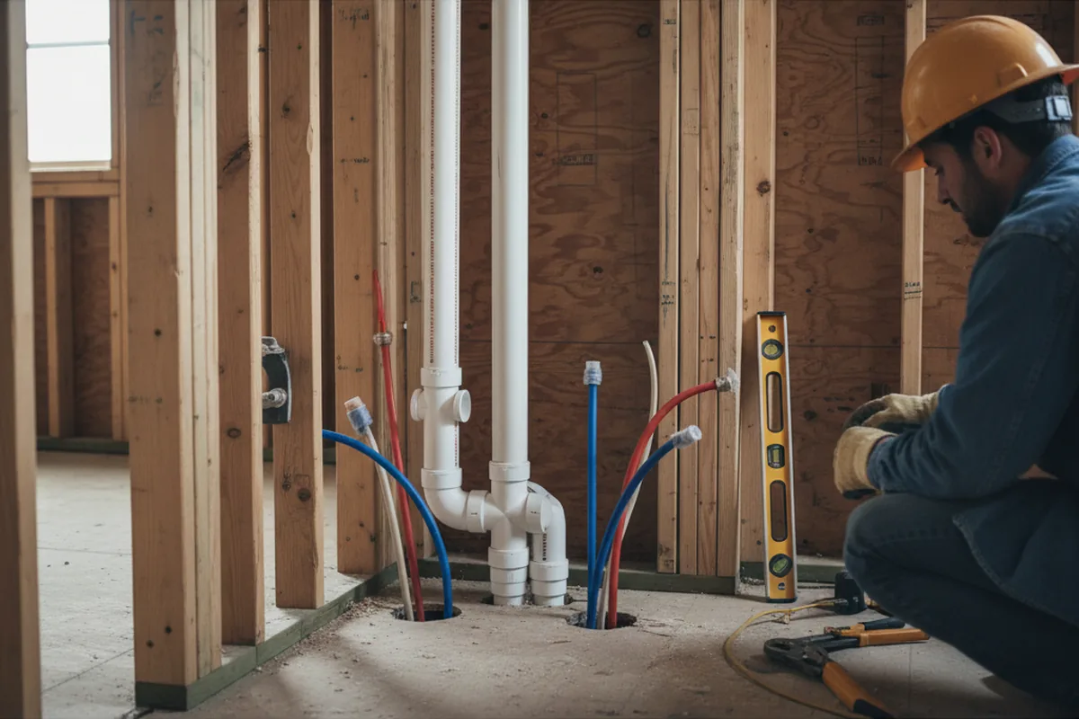 Drain and supply rough-in during Leak Detection in Huron
