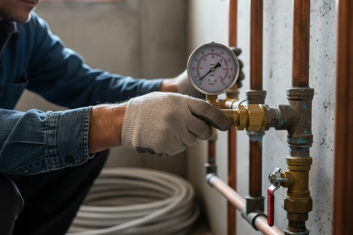 Pressure testing a repaired line during Water Line Repair in Huron